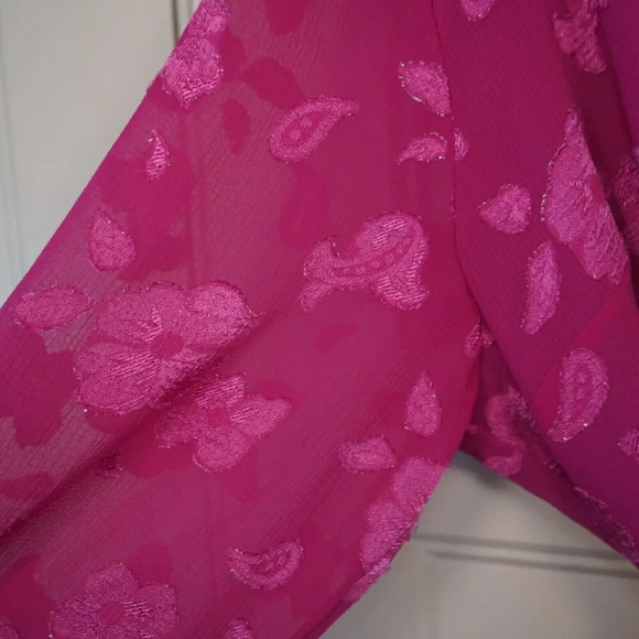 Halogen Womens Size 2X Long Sleeve Metallic Fil Coupé Faux Wrap Blouse V-Neck - Picture 5 of 6